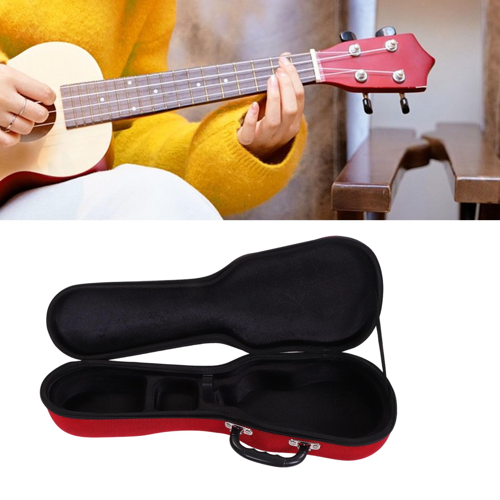 Generic 21-calowa Torba na gitarę akustyczną, Miękka Przenośna Torba na Ukulele z Odpinanym Paskiem ramię do Podróży i Przechowywania (czerwony)