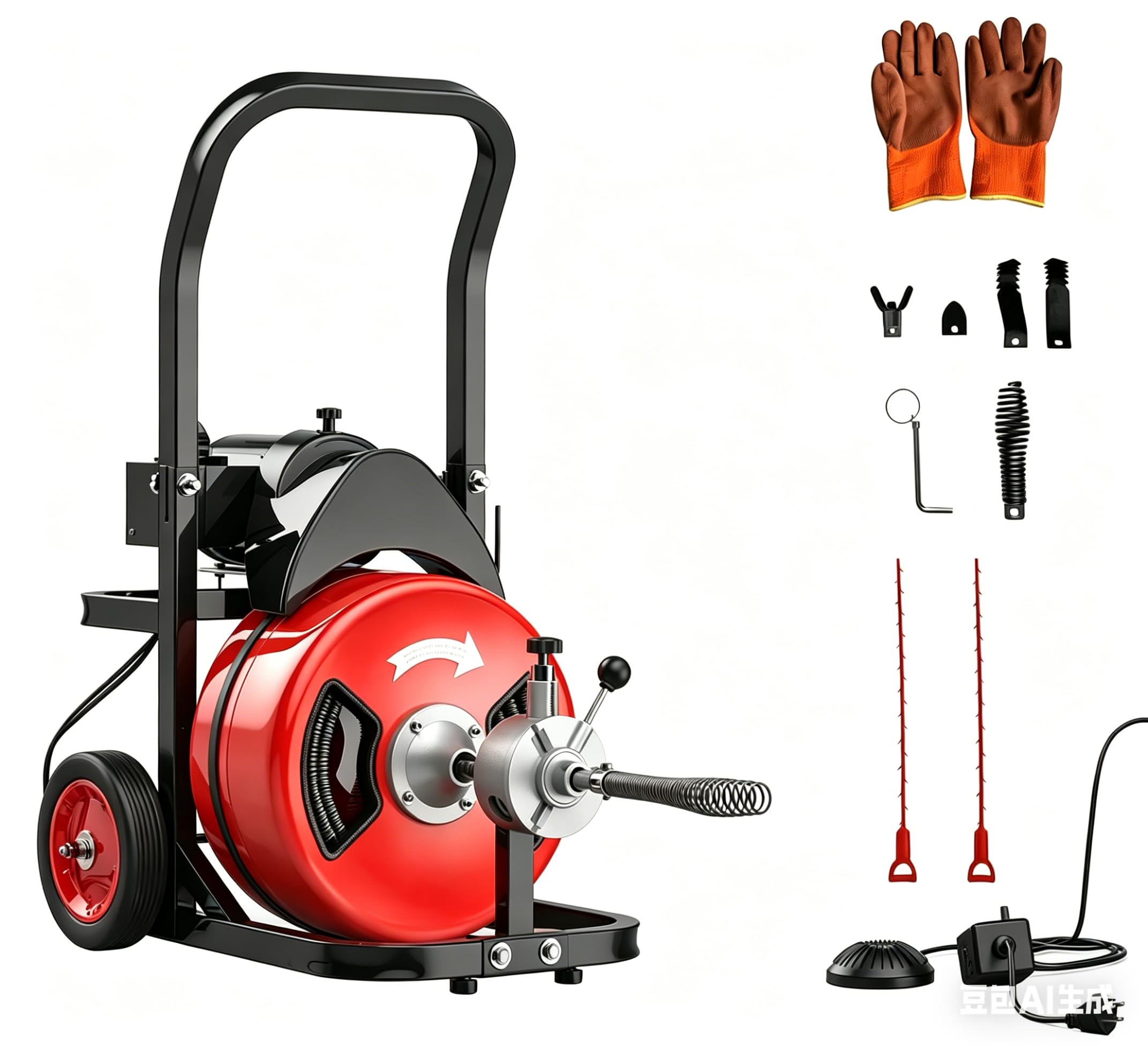 Garvee 100Ft 3/4 Inch Drain Cleaning Machine. Sewer Snake 750w Auto Feed with 6 Cutter, Portable Drain Cleaning Machine Electric Drain Auger Sewer Auger Air-Activated Foot Switch for 4" to 8" Pipes