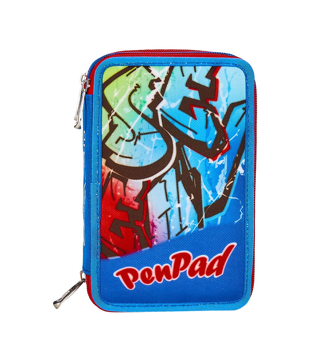Seven Pen Pad Federmäppchen, Mäppchen, Mehrfarbig, Federtasche für Schreibwaren, Etui mit Stiften, Kugelschreiber, & mehr, 3 Fächer, Mädchen & Jungen, Schule - Grundschule, rot-blau
