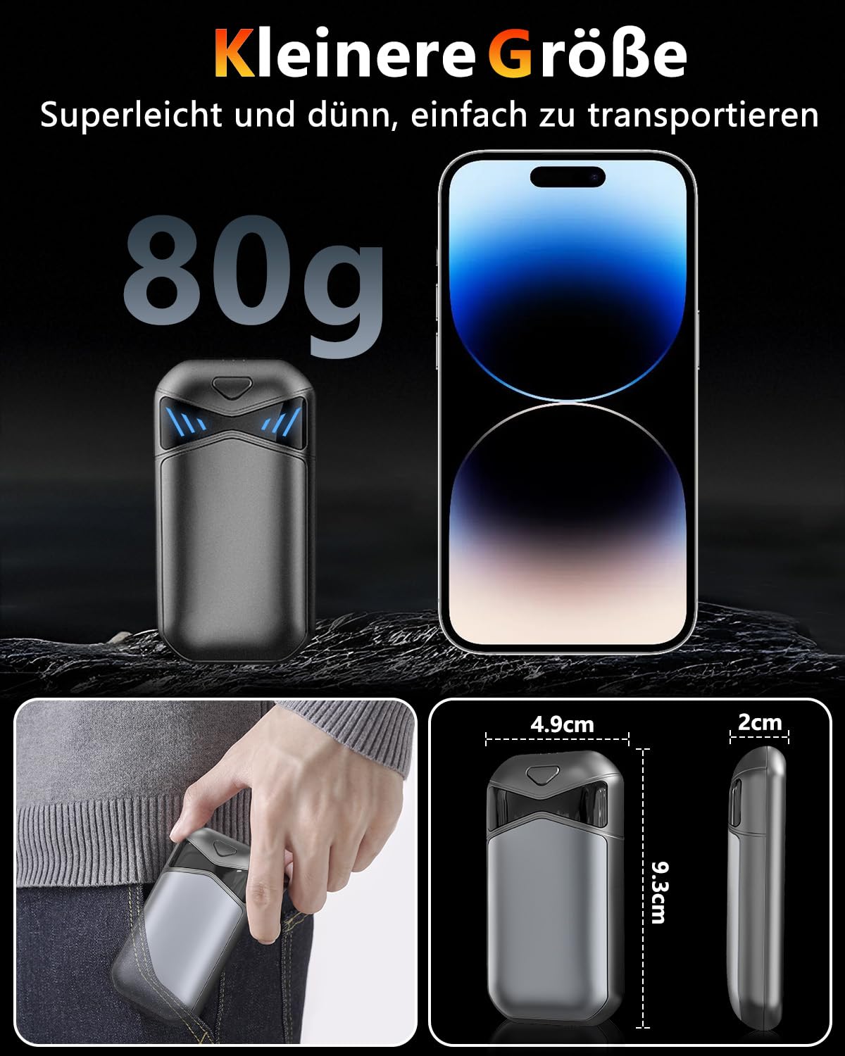 Handwärmer Elektrisch Wiederverwendbar 2er-Pack,7000mAh Magnetisch Taschenwärmer aufladbar Hand Warmers 3 Heizstufen bis zu 55°C, Tragbare Klein Taschen Wärmer für Kinder/Männer/Frauen