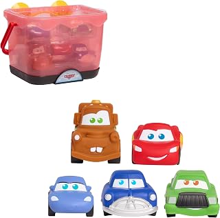 Disney and Pixar Cars Bath Caddy with 5 Bath Toy Figures - Lightning McQueen, Mater, Doc Hudson, Sally & Chick Hicks - Mold-Resistant Water Toys for Toddlers & Kids Ages 3+