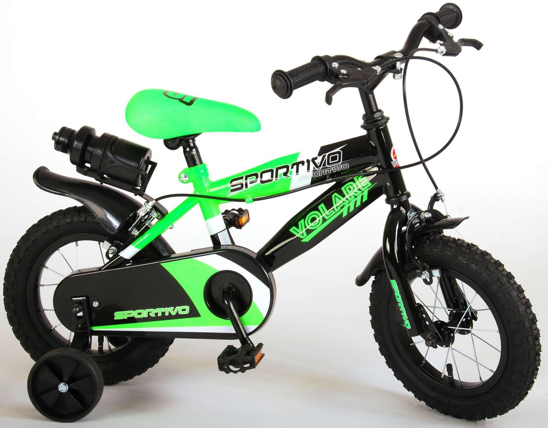 volare Bicicletta da Bambino da 12 Pollici Modello Sportivo con Movimento cenrale e sterzo a Sfera, Verde e Nero