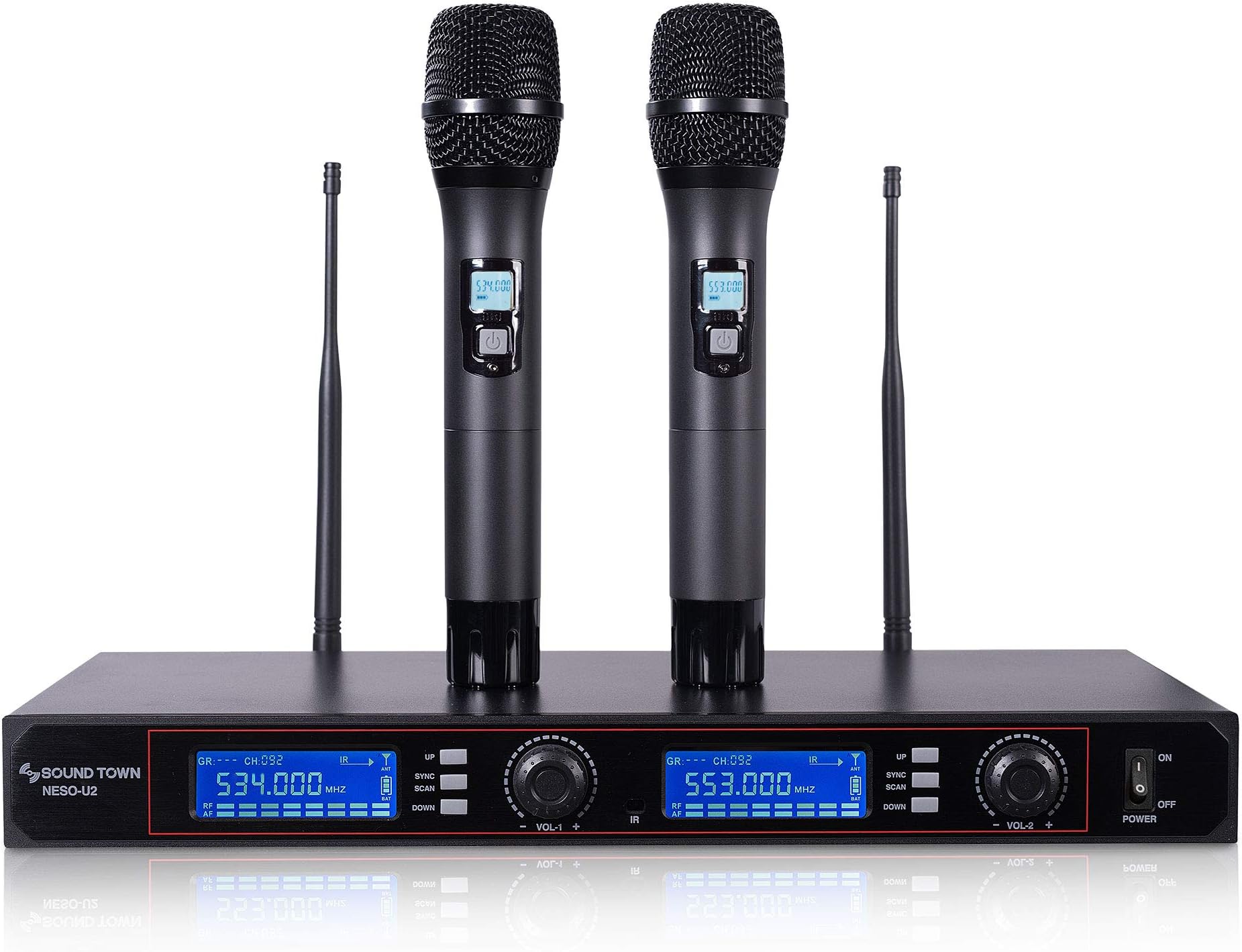 Sound Town 200-Channel Rack Mountable Professional UHF Wireless Microphone System with Metal Receiver and 2 Handheld Mics (NESO-U2HH)