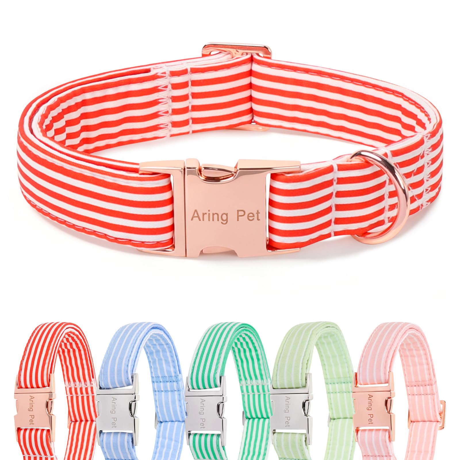 ARING PET Cute Dog Collar for Puppy Small Medium Large Dogs-Red Stripe M