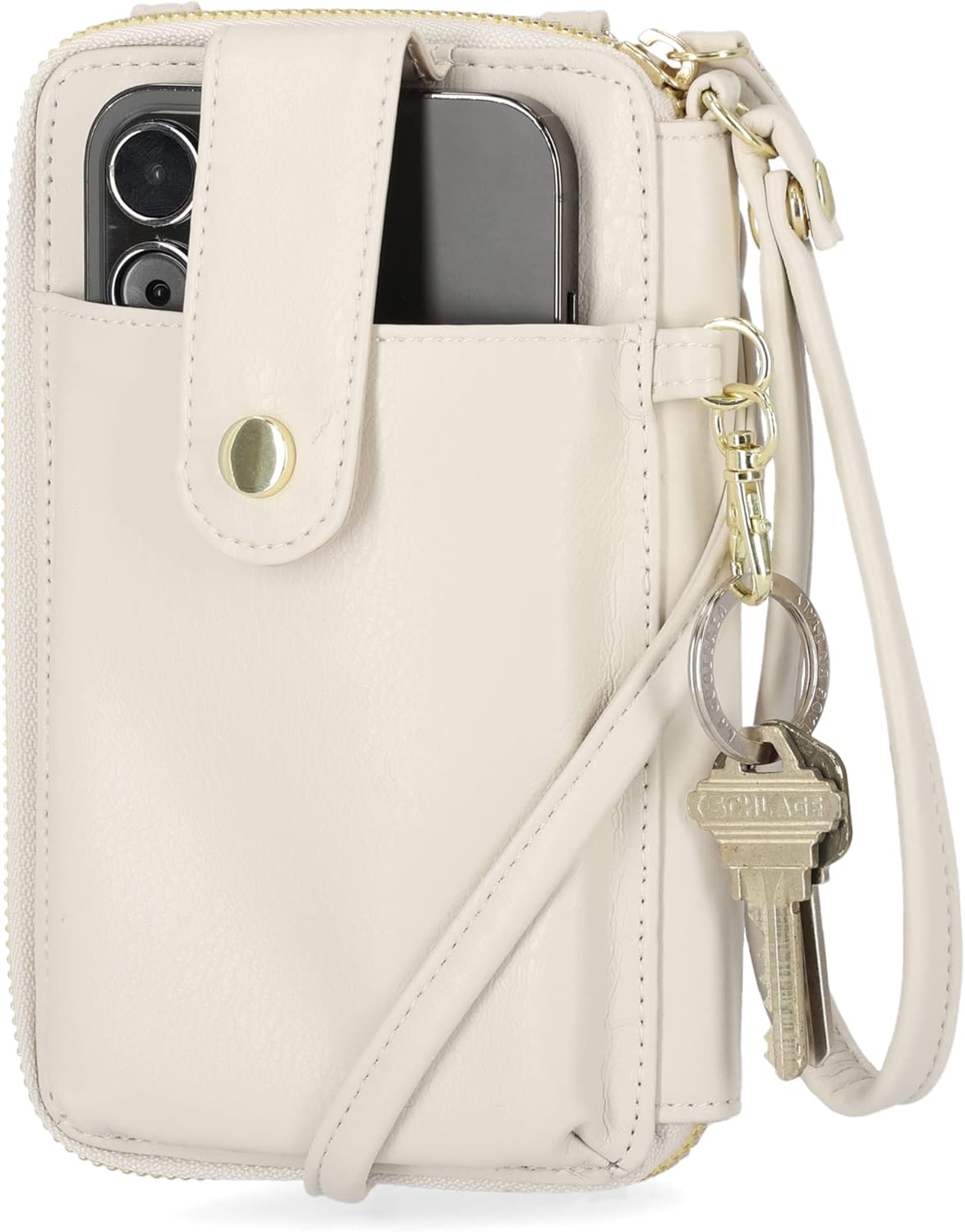Mundi Jacqui RFID Crossbody Wallet for Women, Vegan Leather Small Travel Handbag with Phone Holder, Compact Organizer with Card Slots and Removable Strap, Vacation Purse in Birch