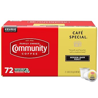 Community Coffee Cafe Special 72 Count Coffee Pods, Medium-Dark Roast, Compatible with Keurig 2.0 K-Cup Brewers, 72 Count Pack of 1