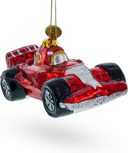 BestPysanky Adorno de Navidad de cristal de coche de carreras rojo BestPysanky Adorno de Navidad de cristal de coche de carreras rojo