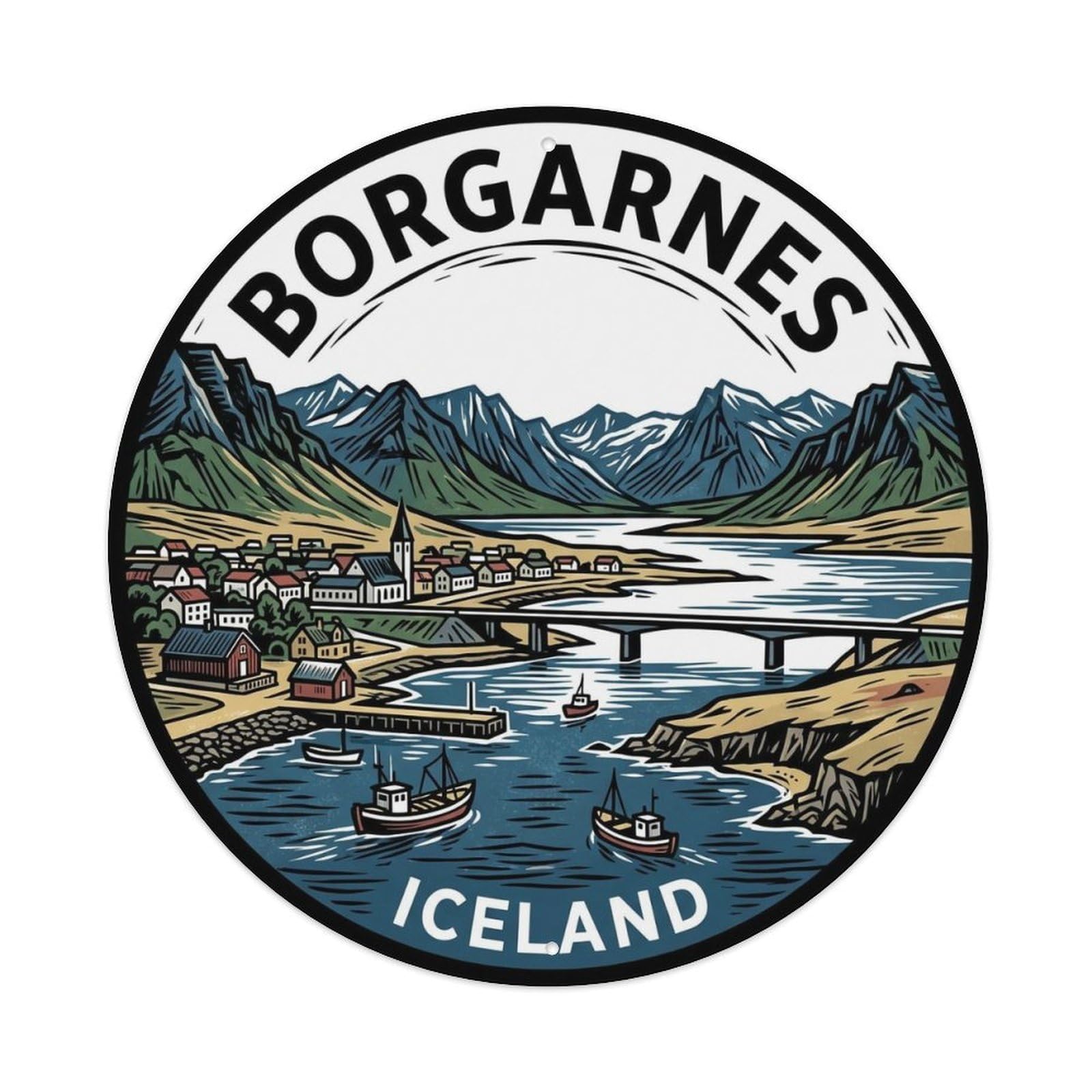 Fqnyr Style Metal Tin Sign Vintage Travel Borgarnes Iceland West