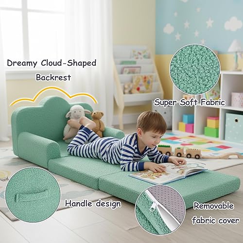 Miniatura 109 de Tiita Silla para niños, cómodo sofá plegable para niños, sofá ligero para niños con asa de transporte y bolsillos laterales, reposabrazos de espuma