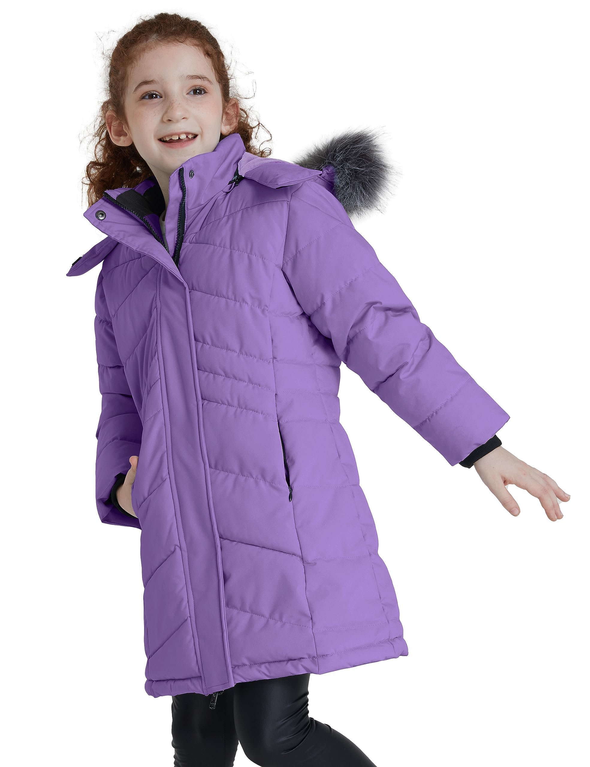 ZSHOW Mädchen Winterjacke mit Fleece Warm Baumwolle Lange Parka | Wasserdicht, Winddicht, Atmungsaktiv,Fleecefutter, Abnehmbare Kapuze, Reißverschlussjacke,Wintermantel,Alltag & Outdoor