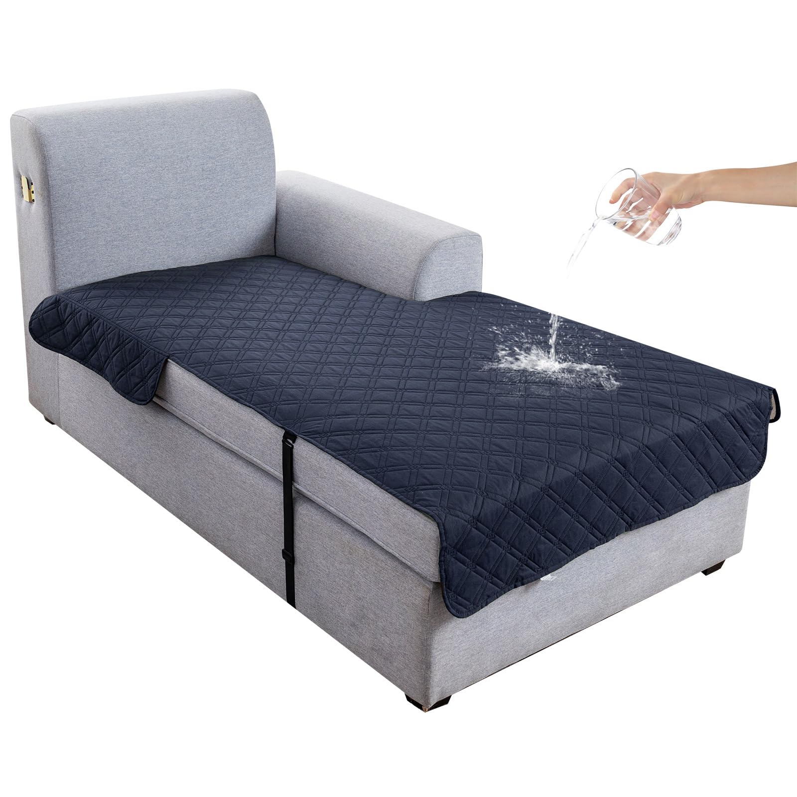Genina L Shape Couch Cover, Sectional Couch Chaise Covers, Waterproof Washable Sofa Covers for Right L Shape Chaise Lounge, Anti-Slip Sofa Slipcovers for Dogs Cats Pet Friendly(Navy Blue)