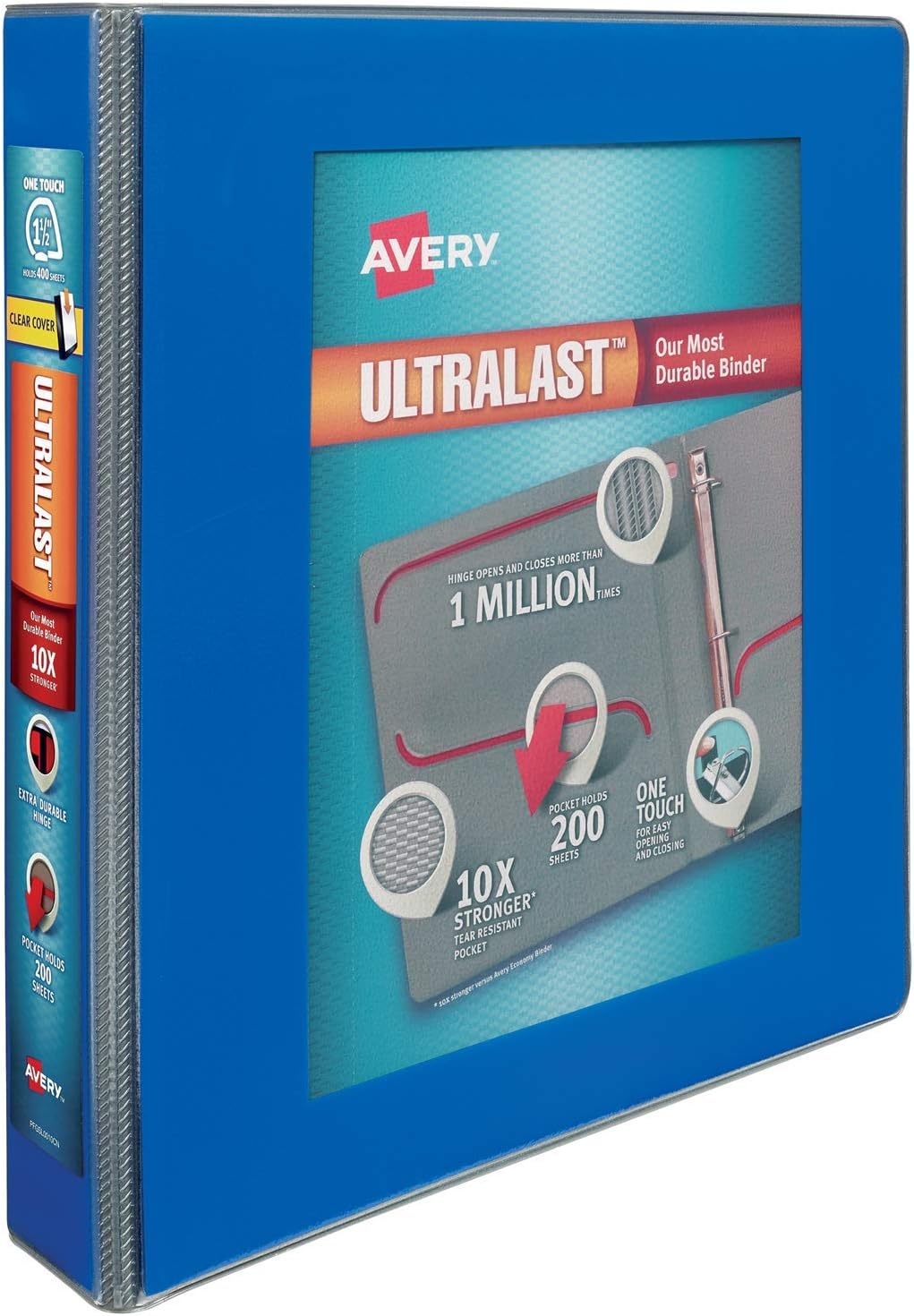 Avery 1.5" Ultralast 3 Ring Binder, One Touch Slant Ring, Holds 8.5" x 11" Paper, 1