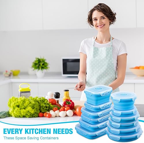 Miniatura 5 de Dandat 12 recipientes plegables de silicona para almacenamiento de alimentos, contenedores plegables de silicona para el almuerzo, 6 rectangulares y