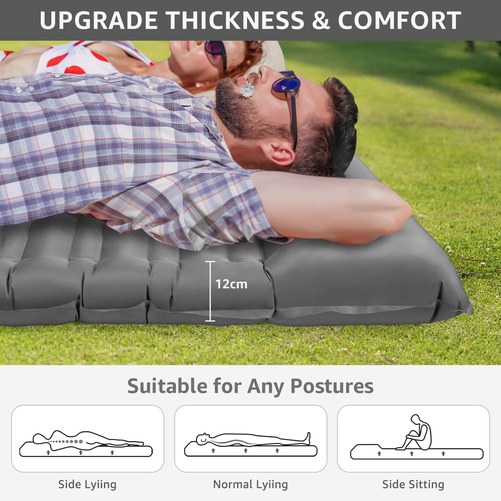 Materassino Campeggio OTHWAY Autogonfiante - 12 Cm Spessore, Ultraleggero, 195x66x12 Cm