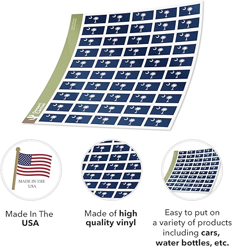 Miniatura 3 de Desert Cactus Pegatina de la bandera del estado de Carolina del Sur, calcomanía SC de 1 pulgada, hojas rectangulares de 50 piezas en total con