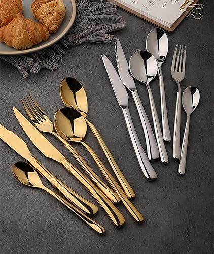 Miniatura 5 de Juego de cubiertos para 8 cubiertos modernos de 40 piezas, juego de cubiertos pesados de acero inoxidable, incluye cuchillos, tenedores y cucharas