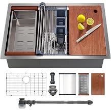 SANYCASA 36 Inch Undermount Kitchen Sink with Quiet Drain - 11 Gauge Stainless Steel, Single Bowl - Multifunctional Handmade Modern Integrated Ledge Workstation Set -