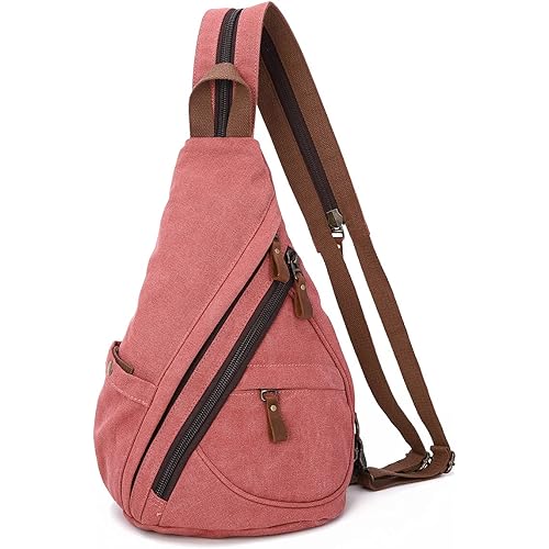 Canvas Sling Bag - Small Crossbody Backpack Shoulder Casual Daypack Rucksack for Men Women Outdoor Cycling Hiking Travel (6881-Rust Red)