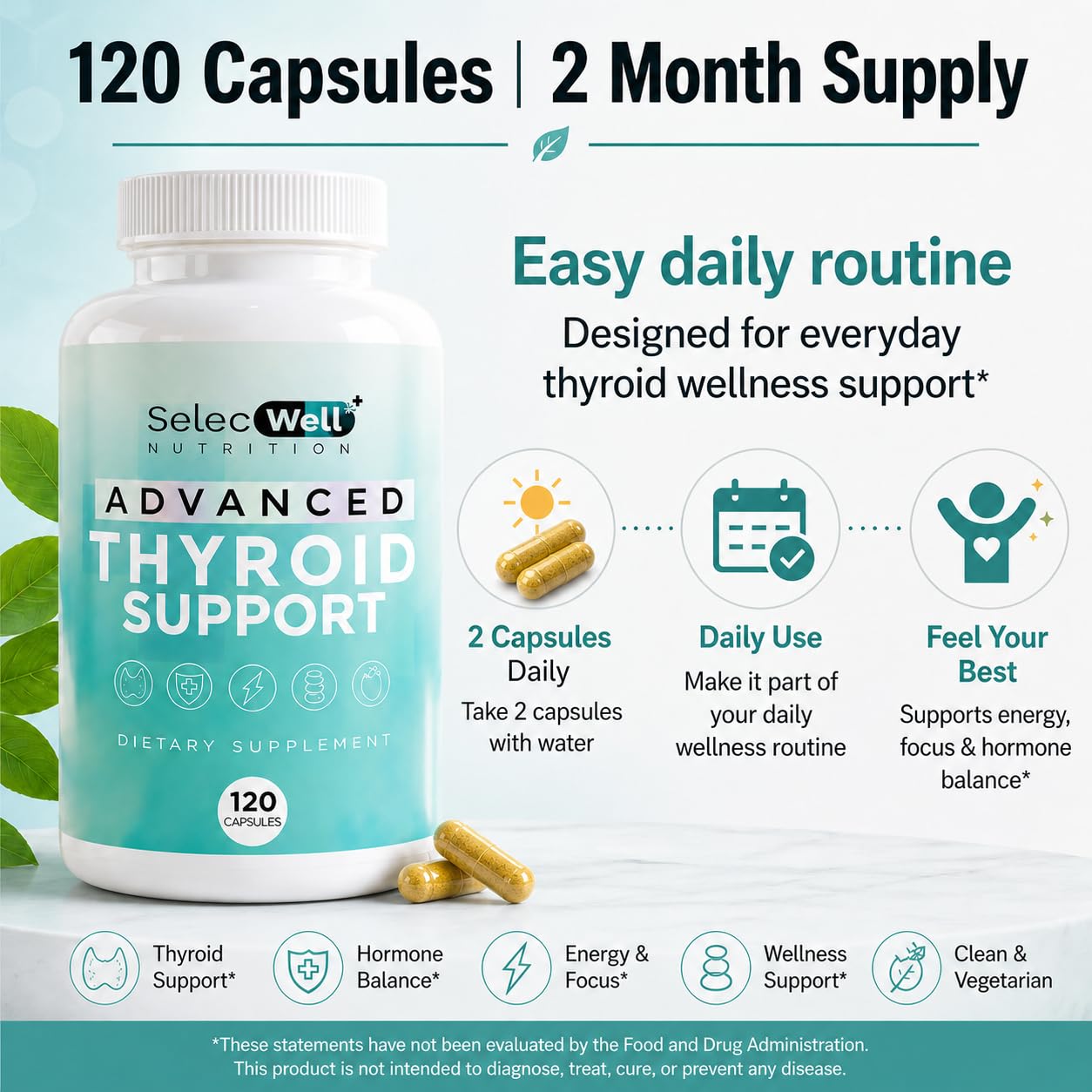 Advanced Thyroid Support, 2 Month Supply – Supports Energy, Focus & Hormone Balance – with Iodine, Selenium, Ashwagandha & L-Tyrosine (Vegetarian, Non-GMO) — Amazon image 5