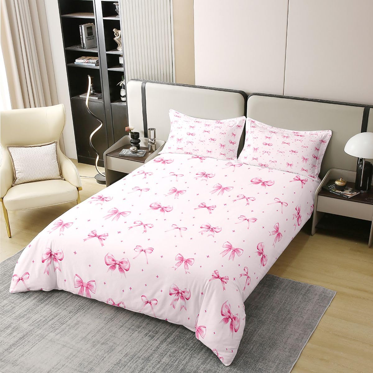 Homewish Różowa kokarda pojedynczy zestaw pościeli różowa wstążka muszka bawełniana poszewka na kołdrę modna preppy kokardka poszewka na kołdrę marzycielska księżniczka kokardki zestawy łóżek