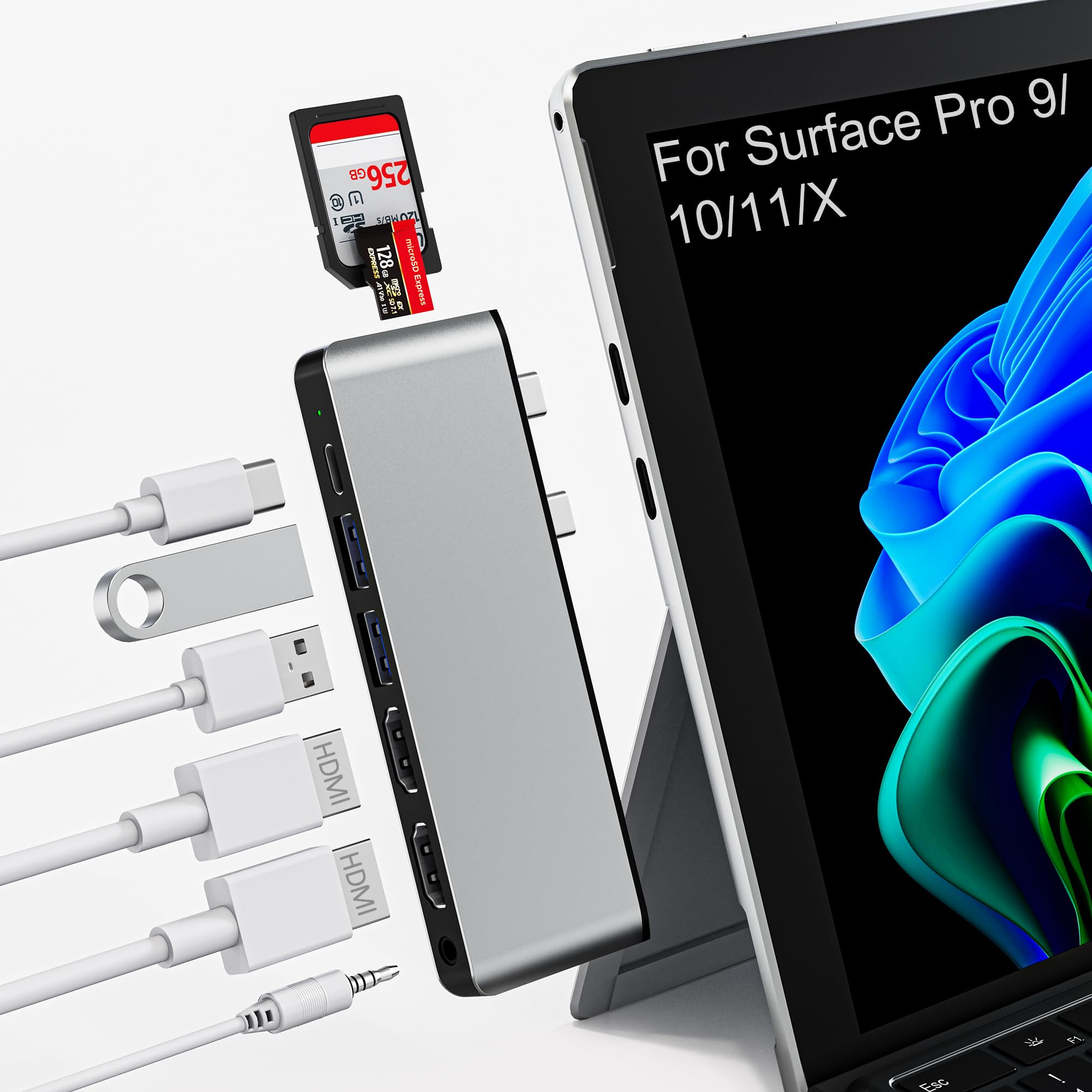 Docking Station Per Surface Pro 12 Con HDMI 4K, Thunderbolt 4, 2 USB 3.0, Lettore SD/TF E Audio 3.5mm, Ricarica PD 100W, Triplo Display E Trasferimento 40Gbps