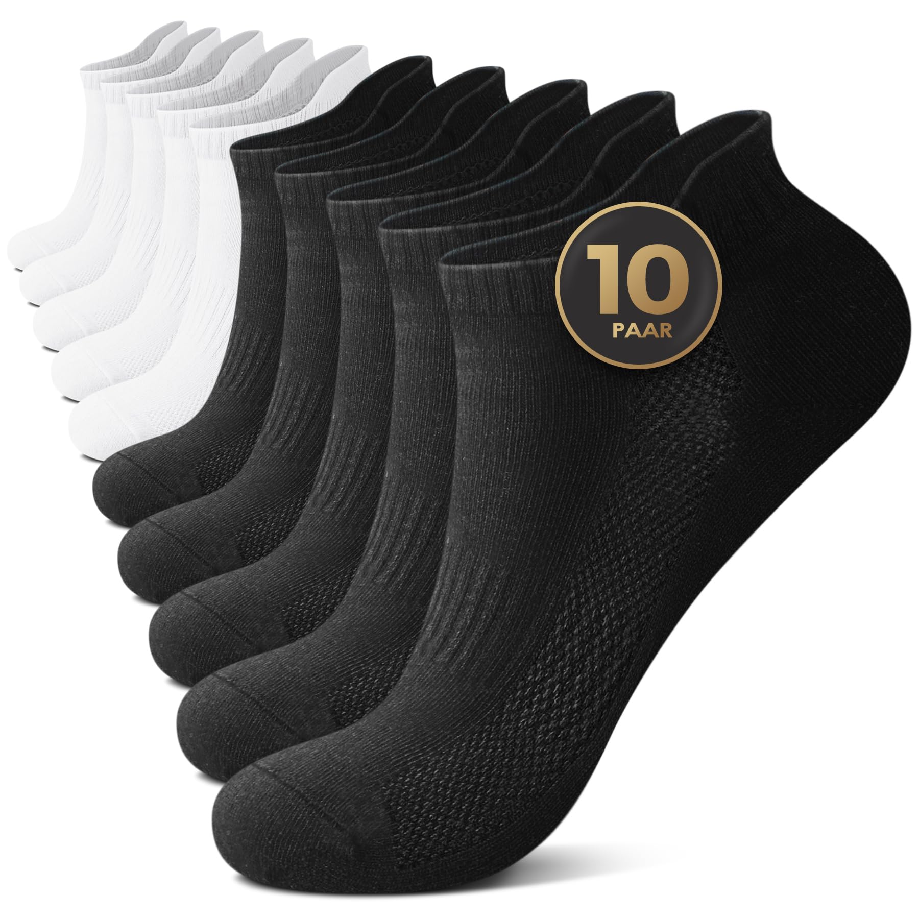 FALARY 10 Paar Sneaker Socken Herren & Damen,Sneakersocken Kurze Socken,Baumwolle Atmungsaktive Sport Socks Laufsocken Outdoor Running Socken Gr.35-50