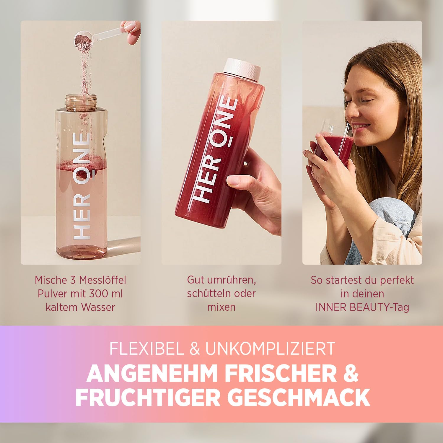 HER ONE GLOW UP Duo | 30x7 g Vitamin Komplex hochdosiert als Multivitamin Pulver für Frauen + 30x5 g Marine Kollagen Pulver aus Fisch | Collagen Peptides Typ I & III | 100% Naticol® | Beauty Drink