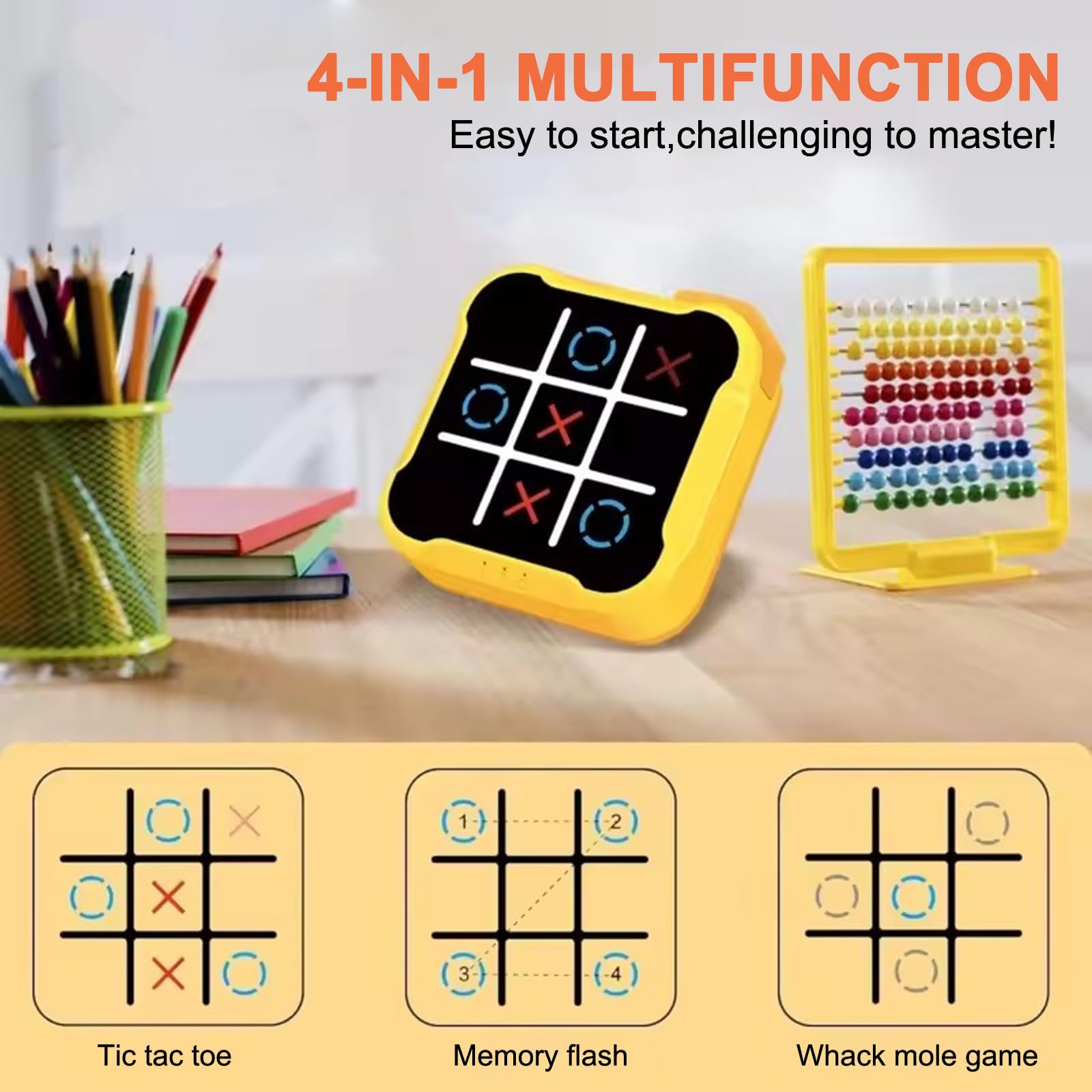 PEAKGEAR Electronic Tic Tac Toe Bolt Game, 4-in-1 Noughts and Crosses Puzzle, Memory Training Handheld Game - Image 4