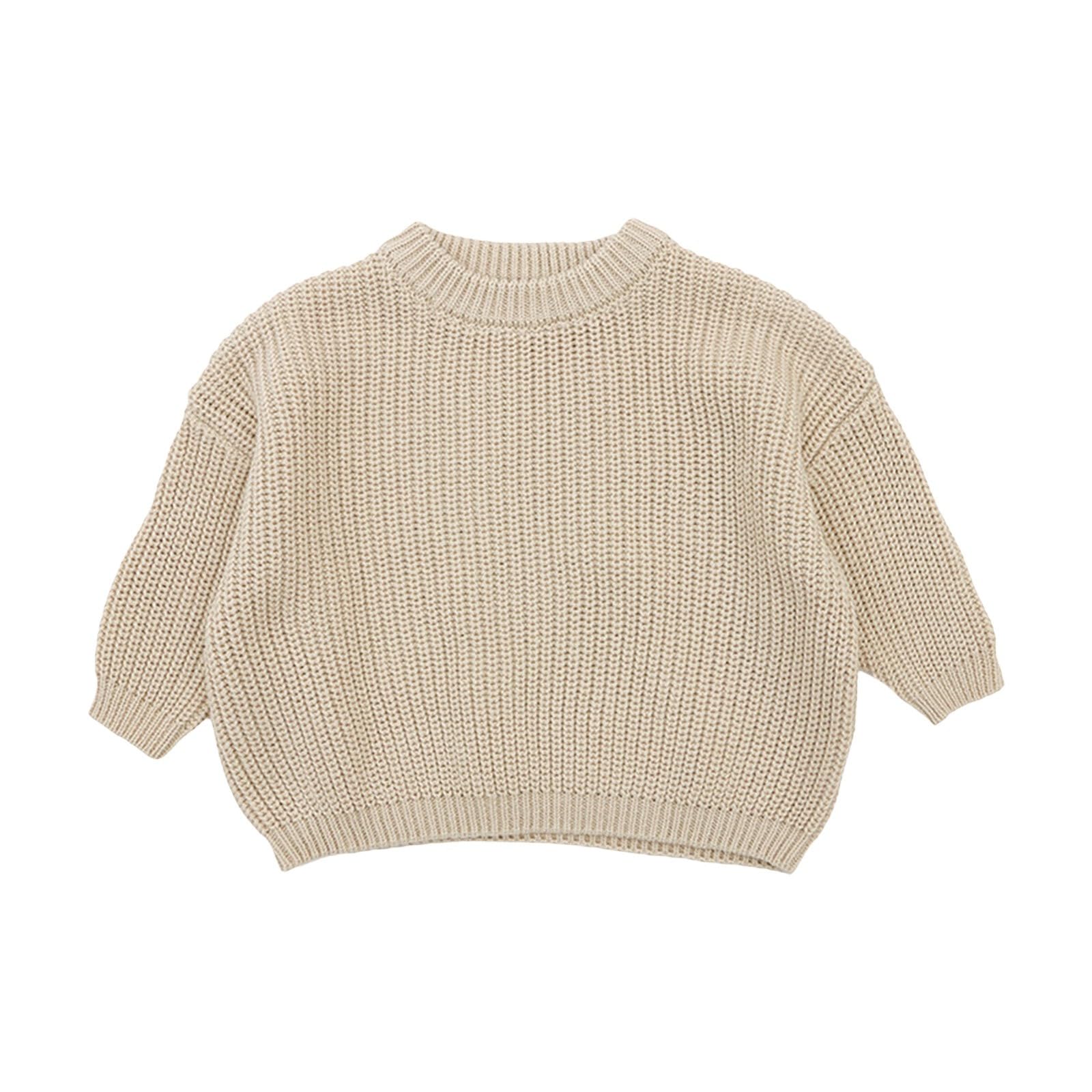 RNTOP Toddler Baby Boys Girls Knitted Sweater Solid Color Pullover Long Sleeve Warm Sweatshirt (Coffee, 3-6 Months)