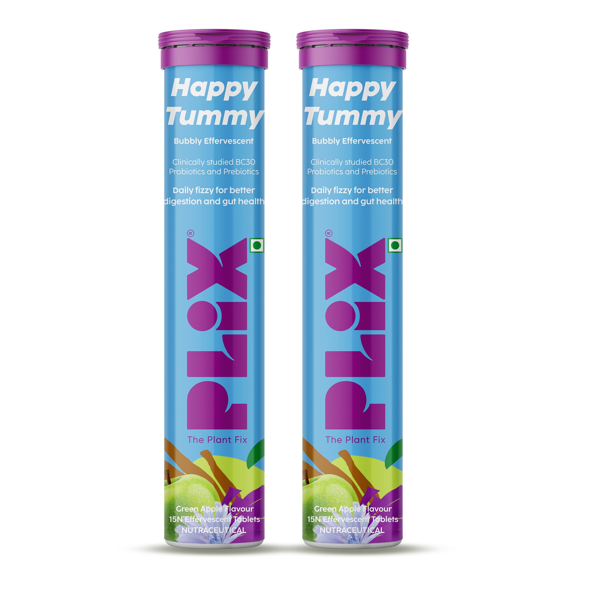 the plant fix plix PLIX - THE PLANT FIX Happy Tummy Pre+Probiotic 15 Effervescent Tablets For Good Gut,Digestion,Metabolism With 20 Billion Cfus,Vital Probiotic Strains,Pack Of 2 (Green Apple),2 Count,15 Capsules-picture-26