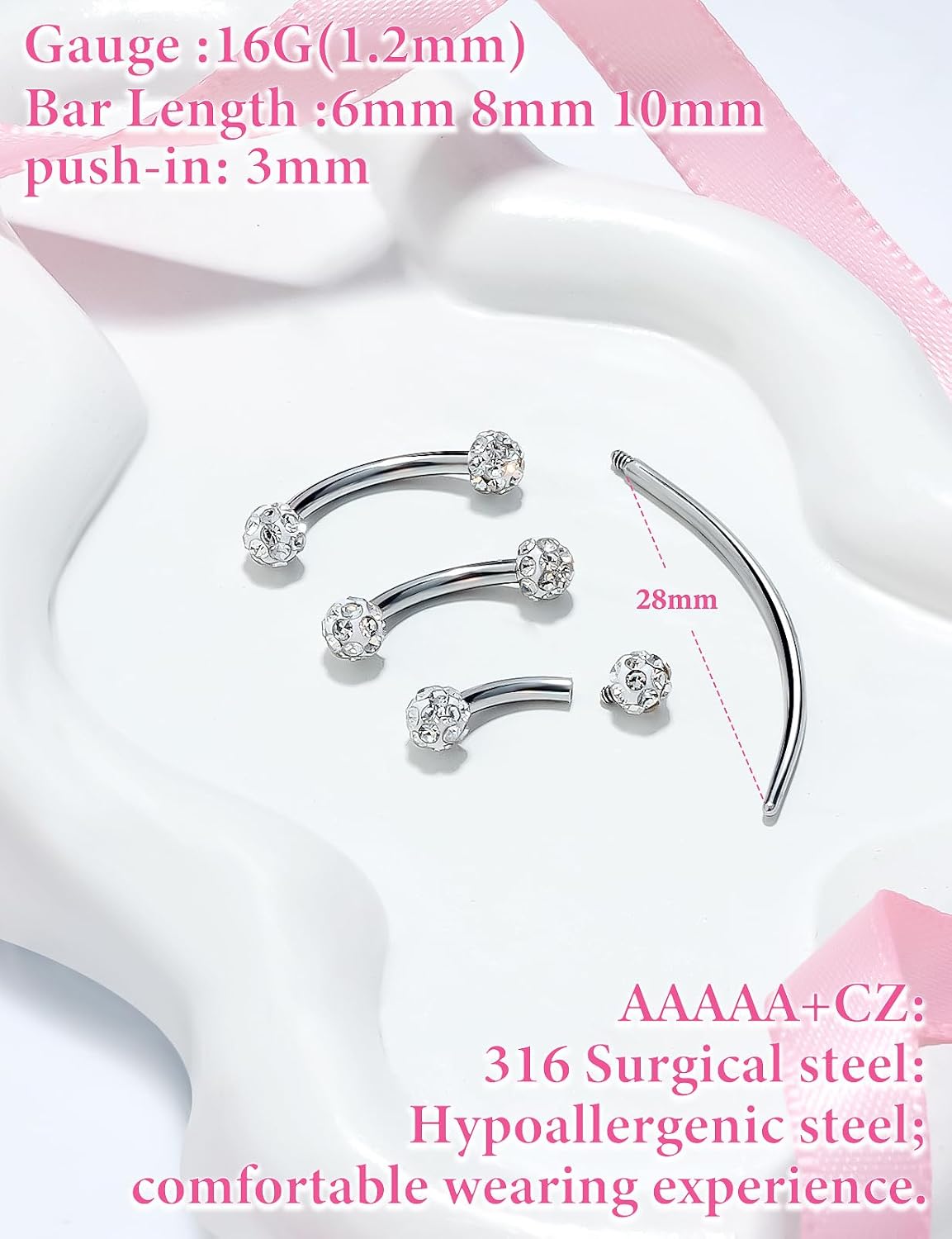 Prjndjw Internally Threaded Eyebrow Piercing Jewelry Surgical Steel Curved Barbell Tiny Eyebrow Ring Vertical Labret Lip Jewelry Ear Rook Earrings for Women Men 20g 16g 6mm/8mm/10mm Gold - Image 3