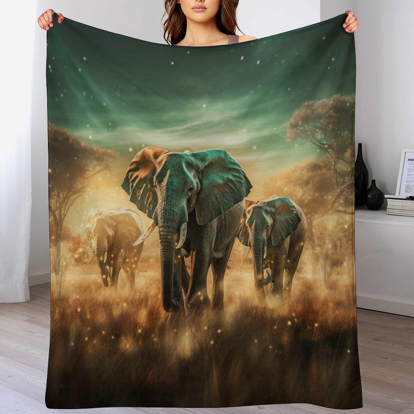 Couverture éléphants en flannel douce 150x200 pour lit et canapé