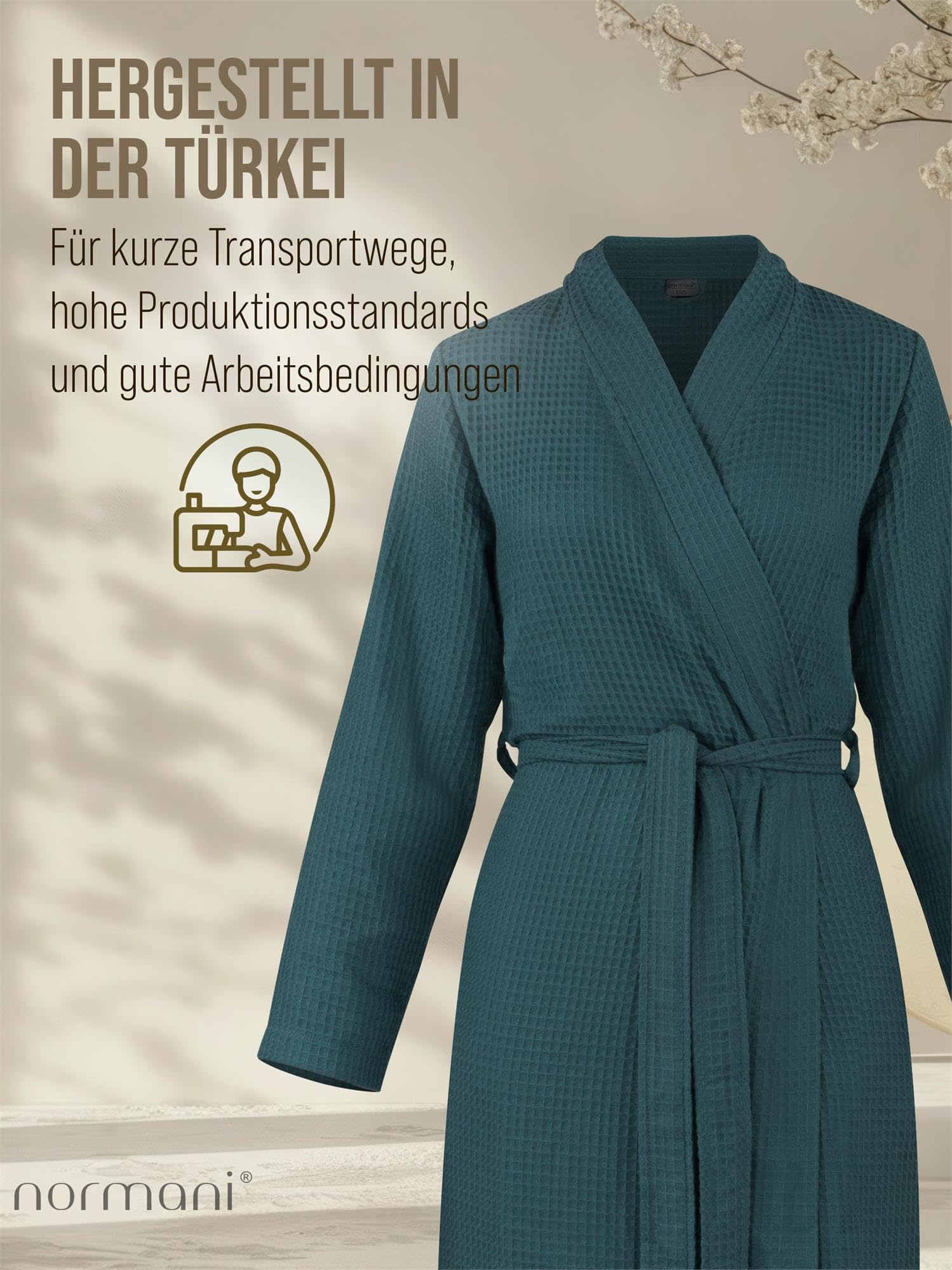 normani Damen Waffel-Bademantel aus 100% (Bambus)-Viskose - leichter Morgenmantel langer Kimono mit Waffeloptik - Sommerbademantel für Frauen