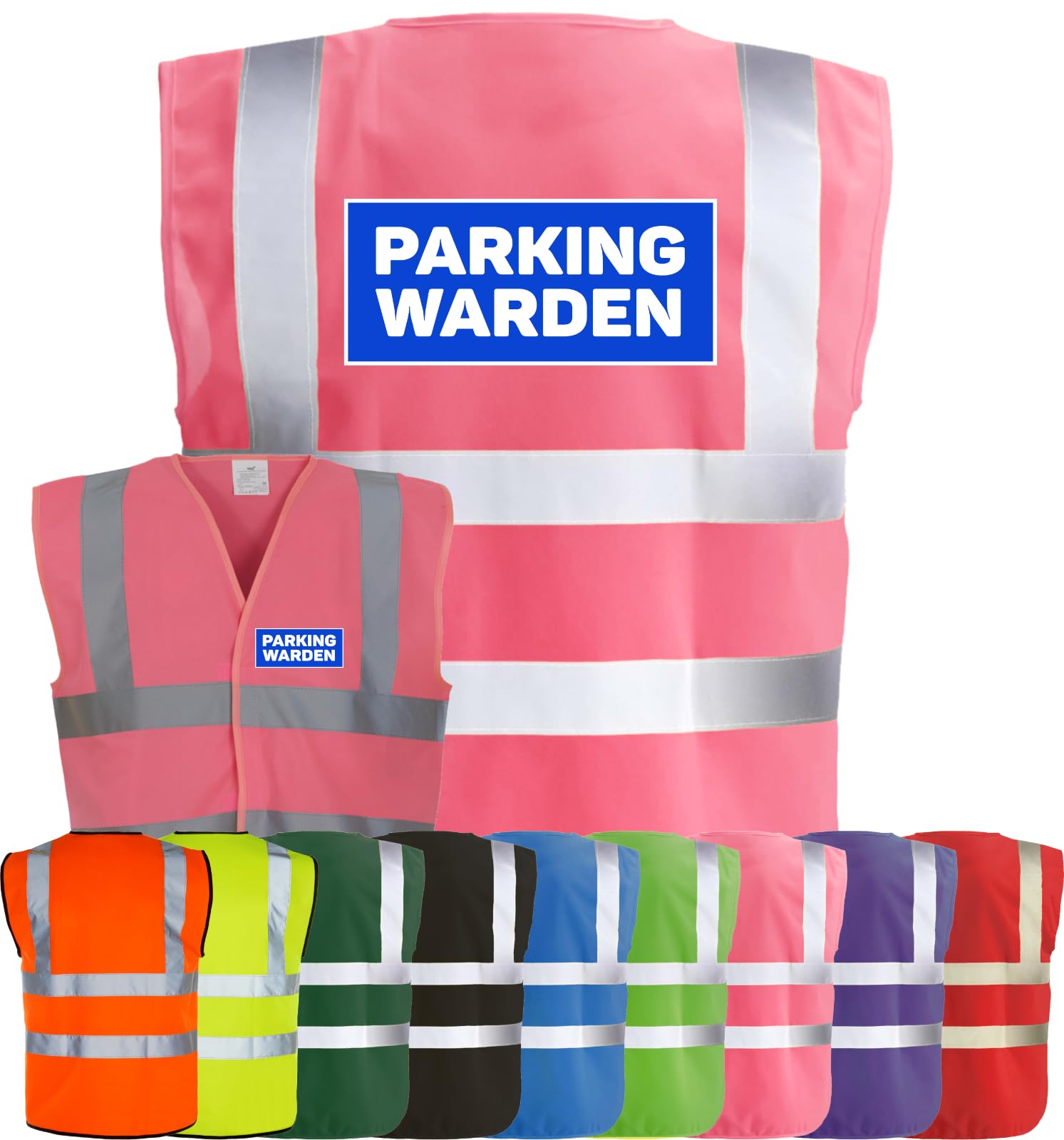 Corporate Togs PARKING WARDEN Printed Hi-Vis Reflective Vest - High Visibility Vest with Reflective Bands & Braces, Fully EN471 Health & Safety Compliant Gear - Safety Accessory
