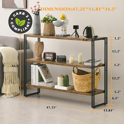 Miniatura 3 de HCHQHS Estantería industrial de madera rústica y metal de 3 niveles para oficina en casa, dormitorio, cocina, baño, 47 pulgadas