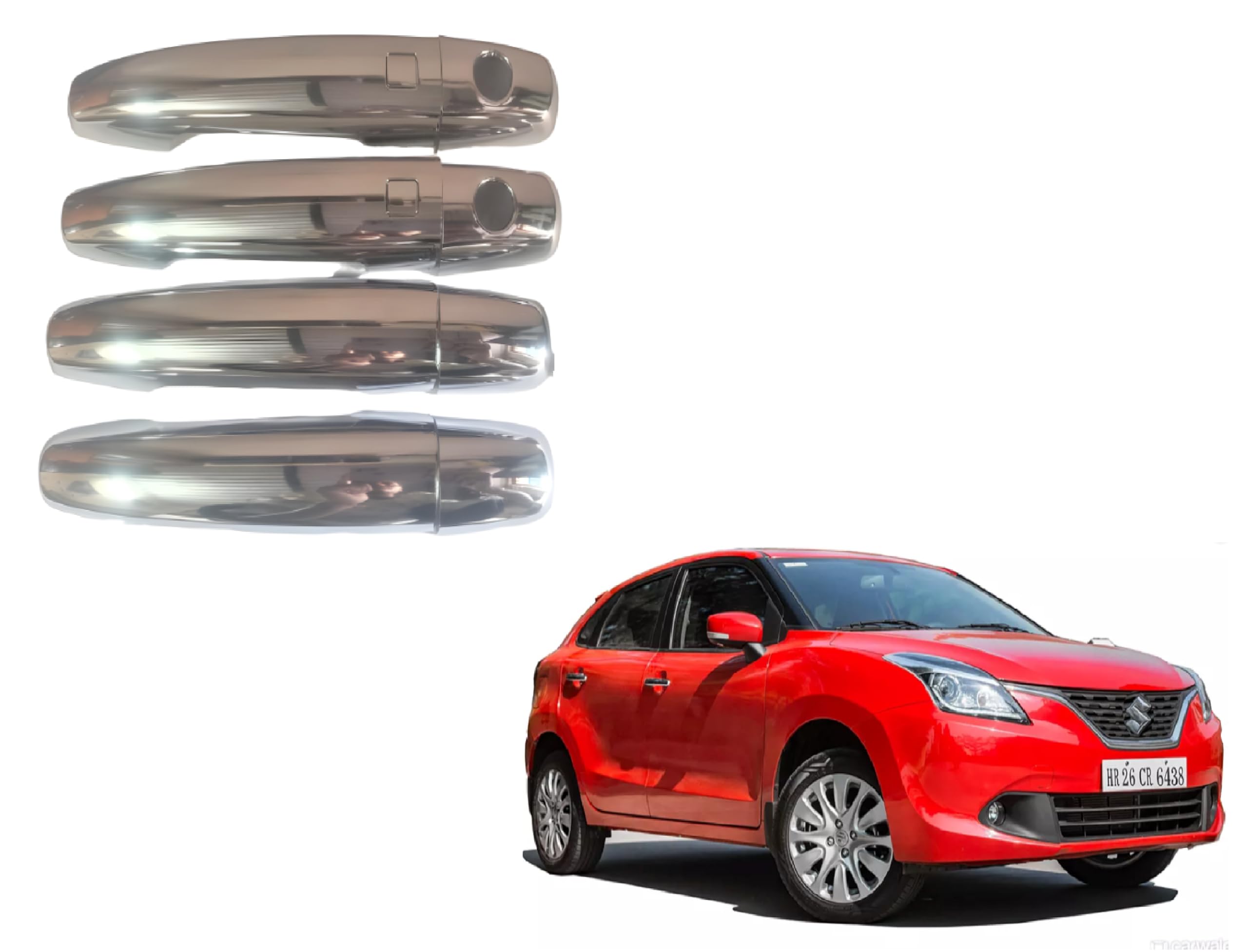 SF SMARTFIX Maruti Suzuki Baleno 2015 Onwards Sensor Catch Cover with Sensor Hole Door Handle Cover/Protector, Chrome Finish, Silver, ABS Material,Set of 4 Pcs