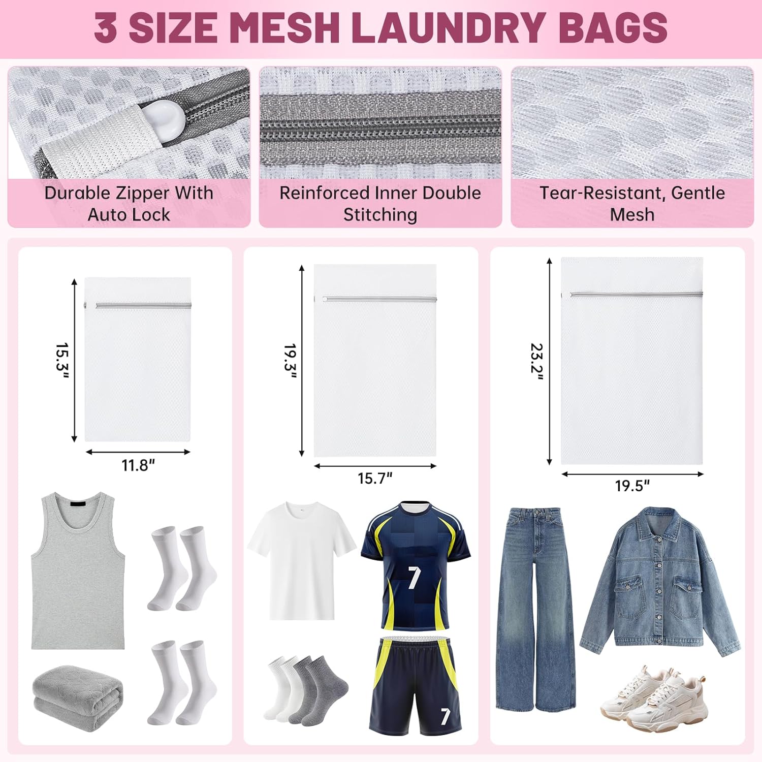 160L Laundry Backpack Bag with 3 Sizes Mesh Wash Bags Empty, Extra Large 2 in 1 Laundry Hamper Basket with Shoulder Straps, Freestanding Laundry Bag for College Dorm, Laundromat, Apartment (Pink)