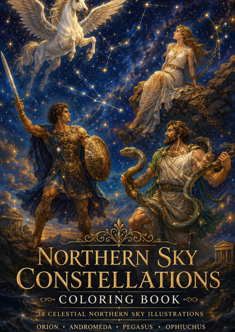 Northern Sky Constellations Coloring Book: 38 Celestial Northern Sky Illustrations (Celestial Constellations Coloring Series)