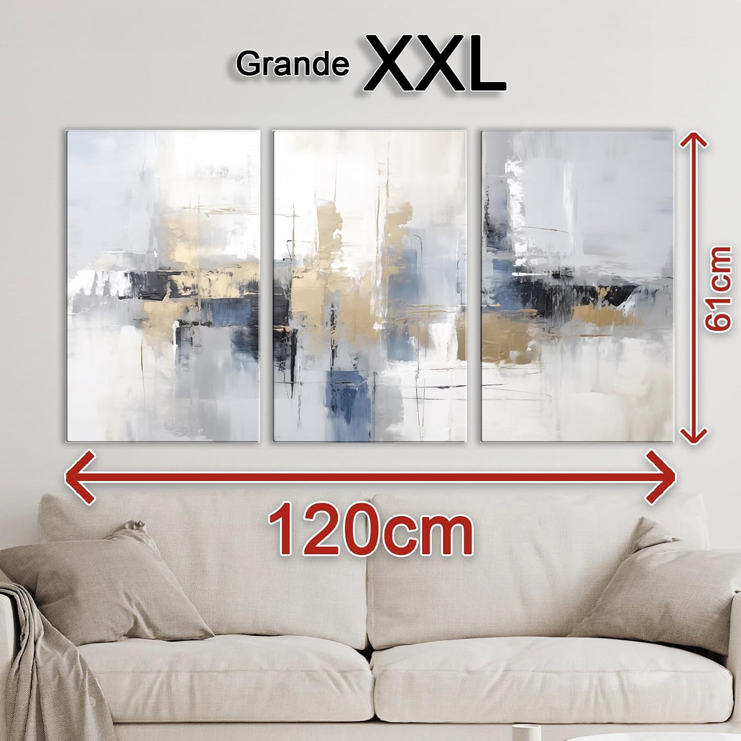 INTELIENZOS Tres cuadros modernos para decoracion de salon 120x61cm, 3 lienzos de Océano, estilo abstracto, Abs 4
