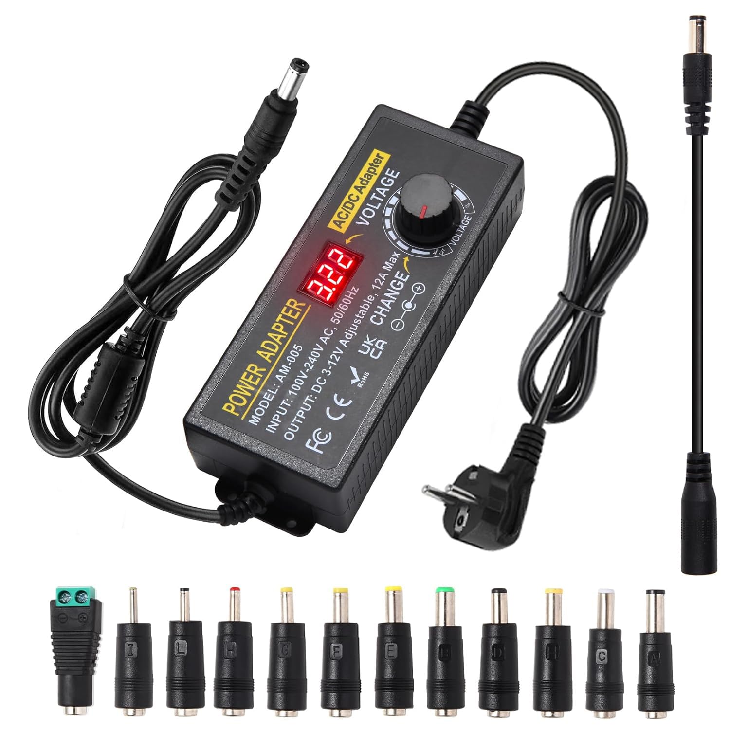 Alimentatore universale da 12 V, 12 A, alimentatore regolabile, 3 V, 12 V, 12 A, adattatore di alimentazione universale, 144 W, 100 V, 240 V, AC a DC, 12 V, 11 V, 10 V, 8 V, 9 V, 6 V, 5 V, 3