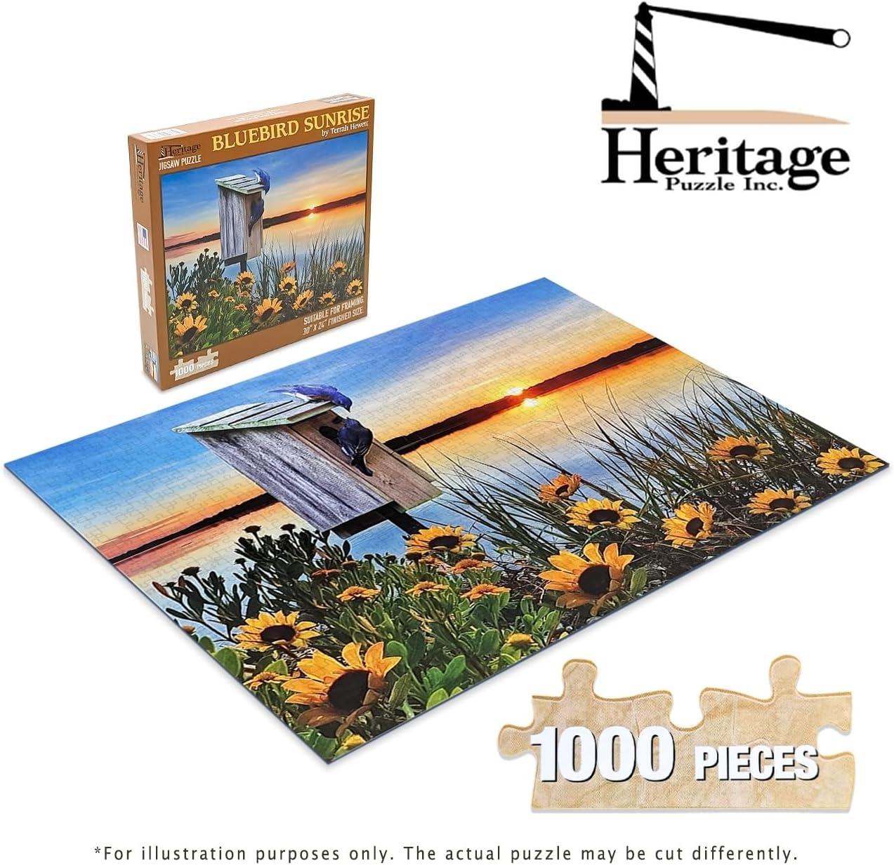 Heritage Puzzle - Bluebird Sunrise by Terrah Hewett 1000 Piece Puzzles for Adults - Scenic Landscape Art Featuring a Breathtaking Nature Scene - Frameable Jigsaw Puzzle 24" x 30" Finished Size