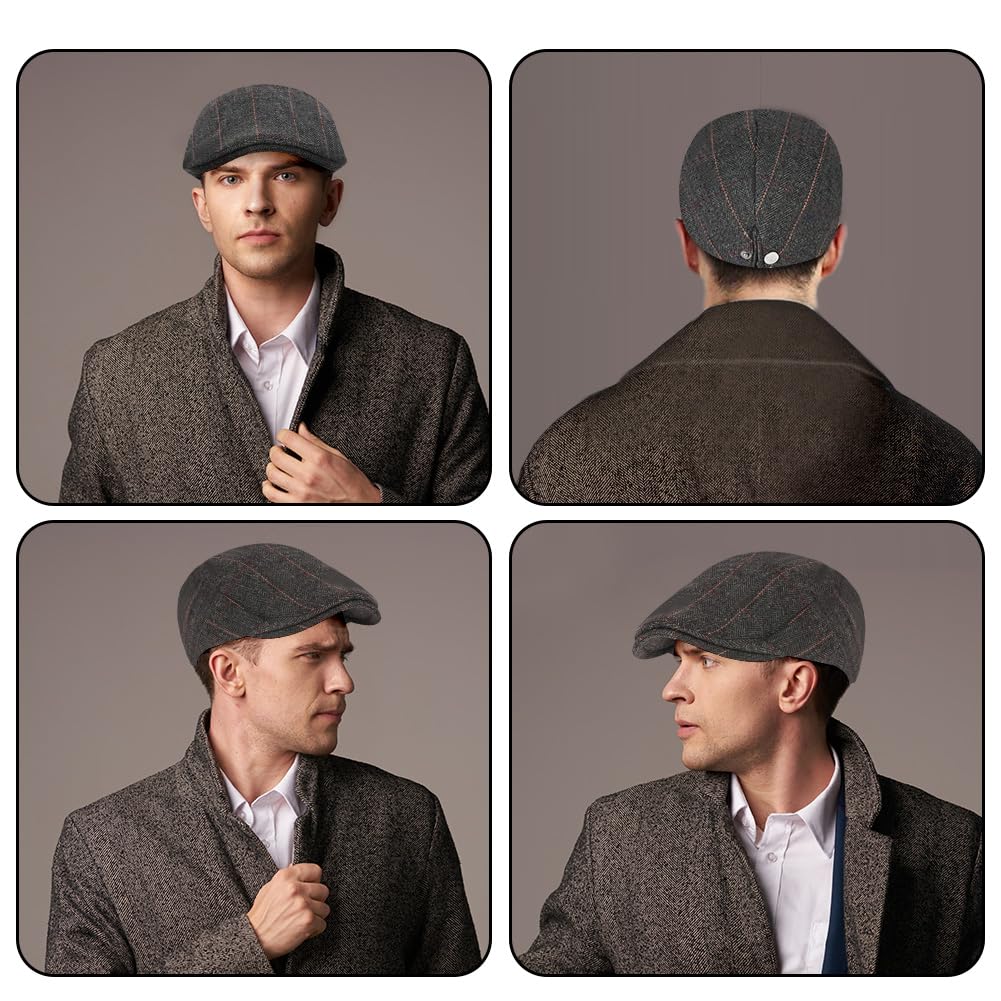 Męska płaska czapka, Newsboy Flat Cap, 1920s-Vintage Beret Czapka męska bawełniana czapka, Wool Felt Unisex Czapka Vintage Retro Jesień, Cabbie Beret Zimowy Gatsby Mężczyźni