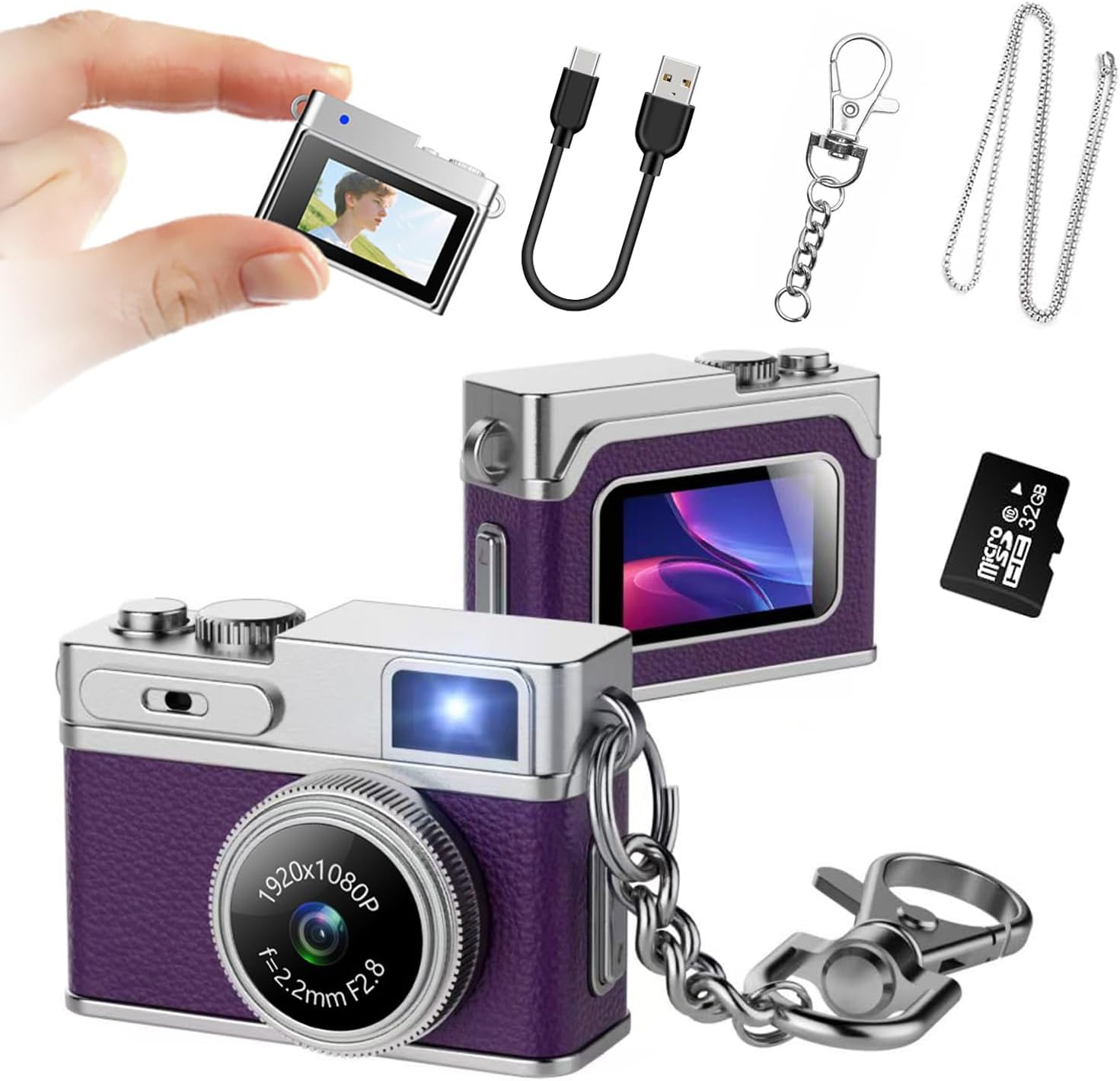 Mini Digtal Camer, Keyahain Camer 1080P HD with 2MP Lens, Flash, Video Reording, 32G Card IncIuded, PortabIe and Compat Retro Vlog Camer for TraveI, Kids