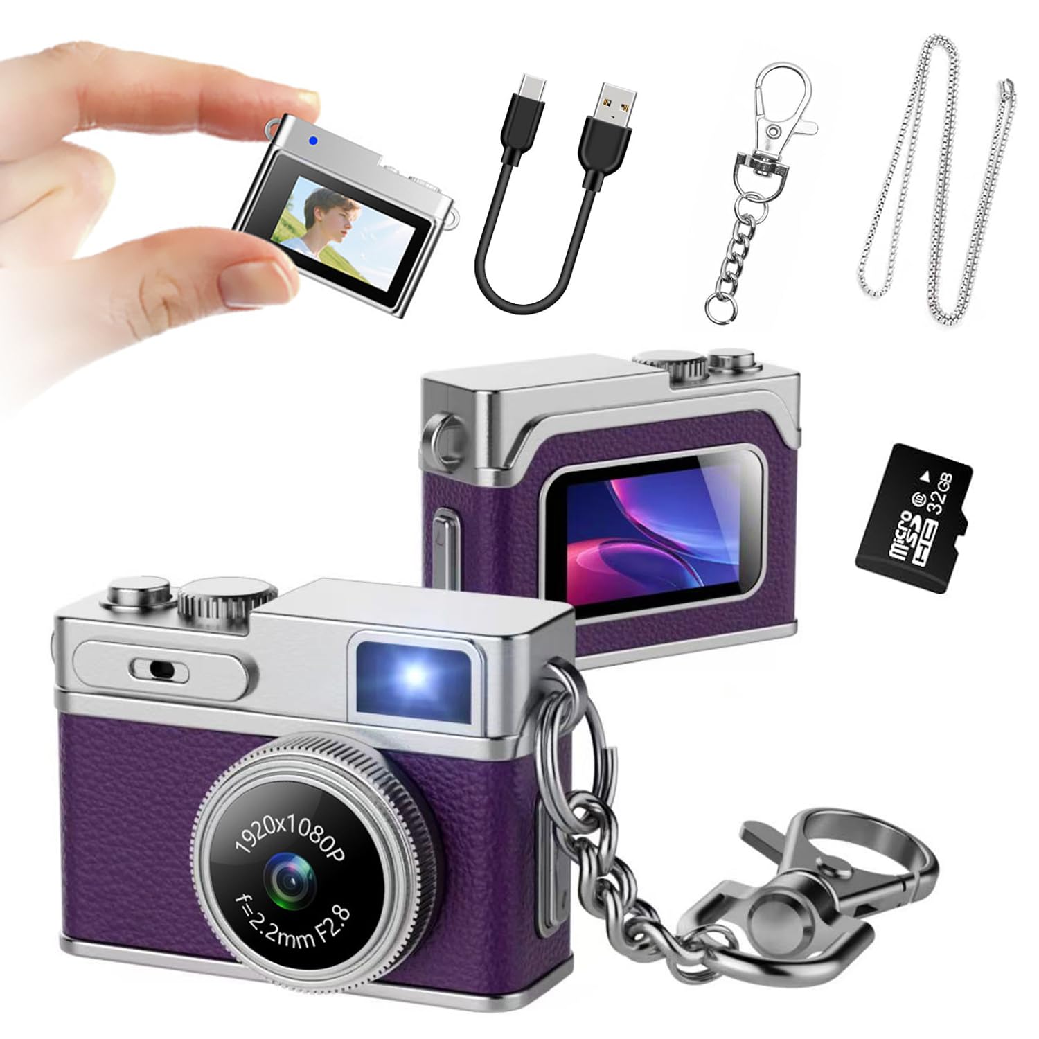 Mini Digtal Camer, Keyahain Camer 1080P HD with 2MP Lens, Flash, Video Reording, 32G Card IncIuded, PortabIe and Compat Retro Vlog Camer for TraveI, Kids