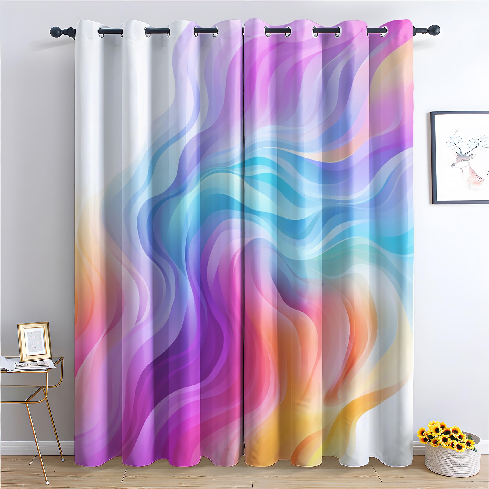 Vorhänge Bunt Abstrakt Motiv, Vorhang Blickdicht Verdunklungsvorhänge Thermovorhang mit Ösen, Gardinen Wohnzimmer Schlafzimmer Fenster, 2er Set Curtains, H 245 x B 140 cm