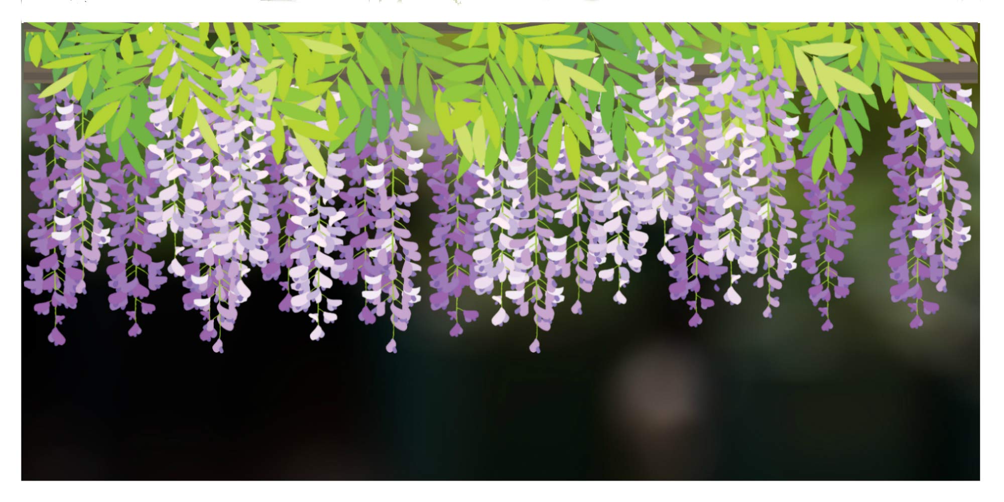 Autocollants pour fenêtre printemps ou été – Bordure florale de glycine avec fleurs et feuilles – Décoration de fenêtre saisonnière – Profond