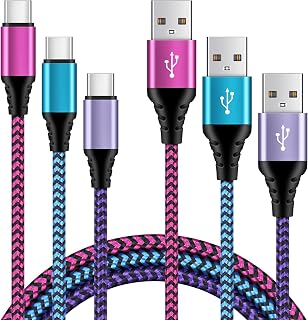Ouorkee USB C Cable,[3Pack/6FT+6FT+6FT] Fast Charge Cable Type Lead Nylon Wall Cord to A for Galaxy S21 Note 10 9 S9 A20 A12 A20e A21s A70,Huawei P30 P20,Google,Oneplus etc, blue,purple,rose red