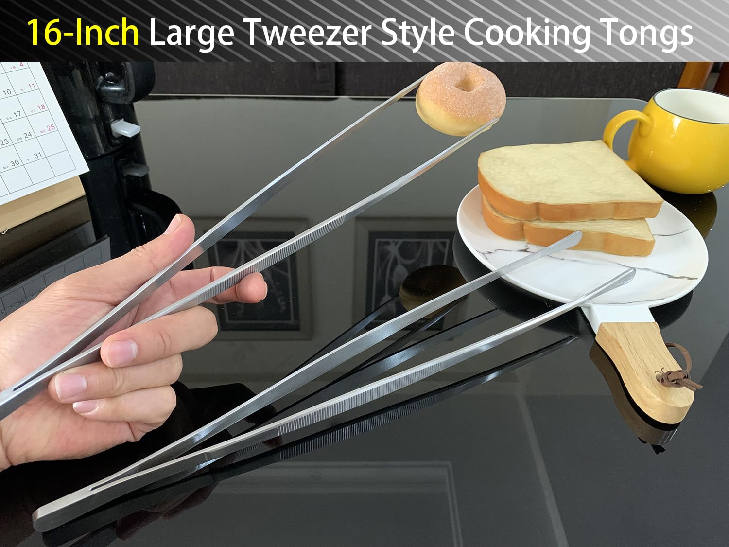 JETKONG 2 pinzas de cocina de acero inoxidable de 16 pulgadas, pinzas rectas para alimentos, pinzas de cocina profesionales para cocinar reparación y barbacoa (16 pulgadas, plateado)