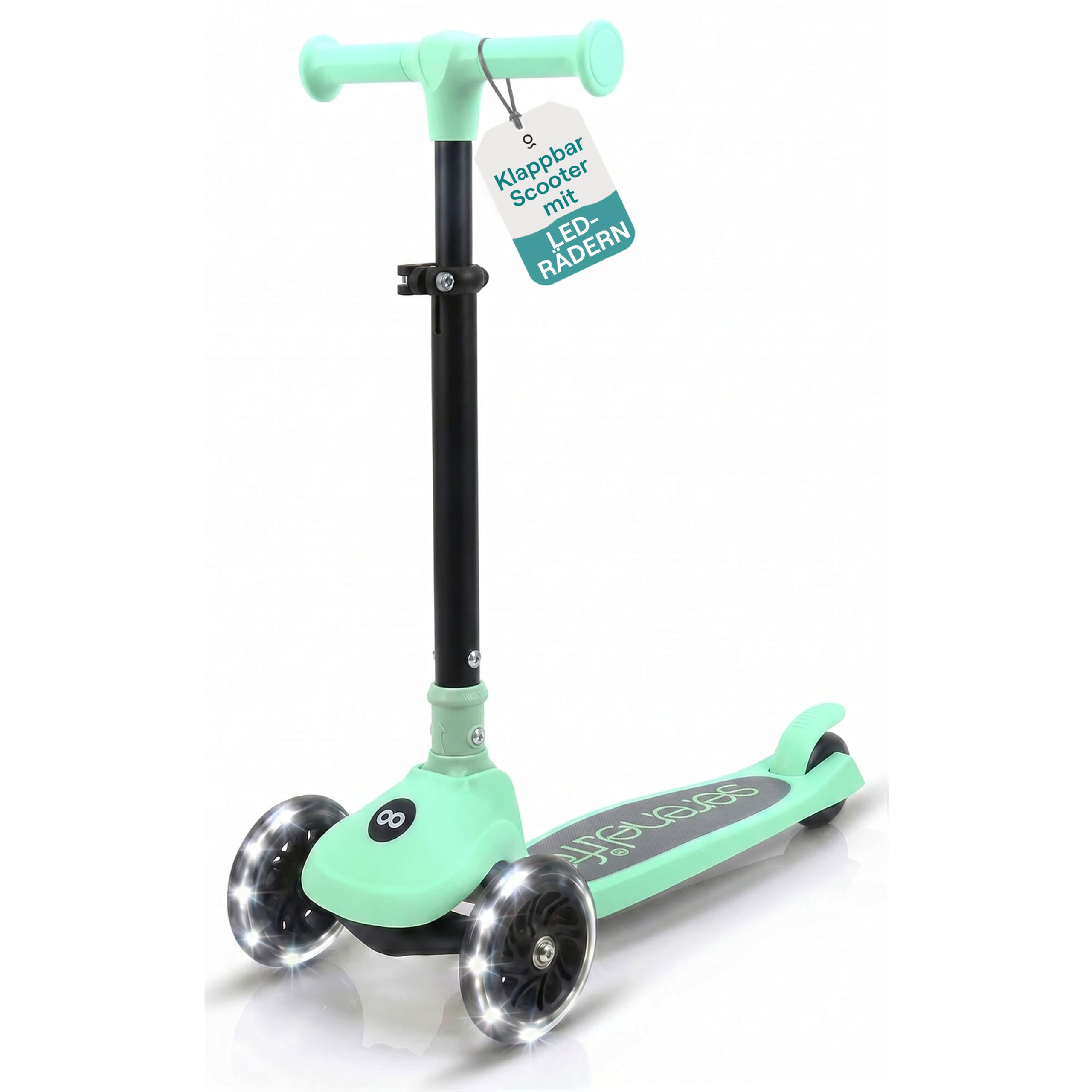 SereneLife Kinderroller ab 3 Jahre – LED Tretroller faltbar höhenverstellbar, leicht und stabil, für Jungen und Mädchen, Indoor und Outdoor, bis 50 kg