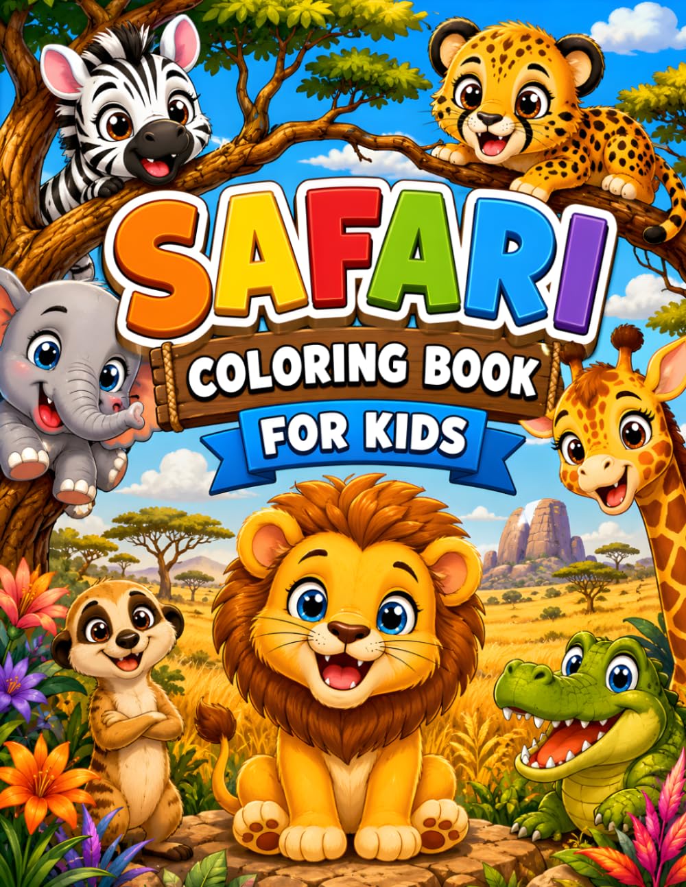 Safari Coloring Book for Kids: 30 Adorable African Animals to Color and Explore: A Wildlife Adventure for Kids Ages 6-10